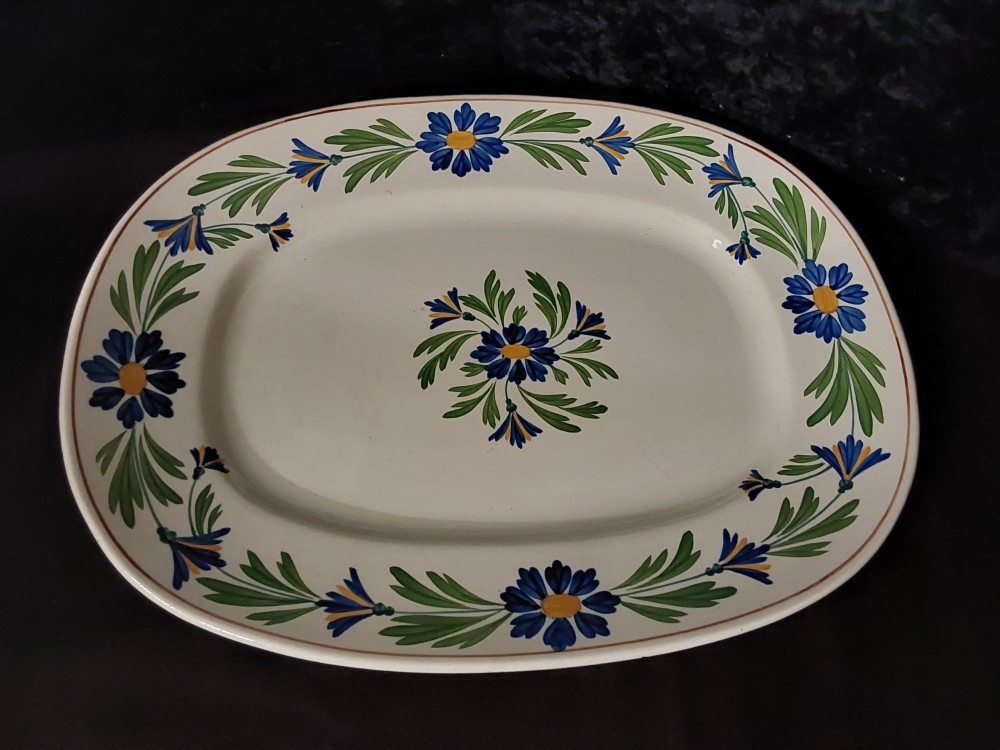 PLAT DECOR FLEURS BLEUES SARREGUEMINES LONGCHAMP