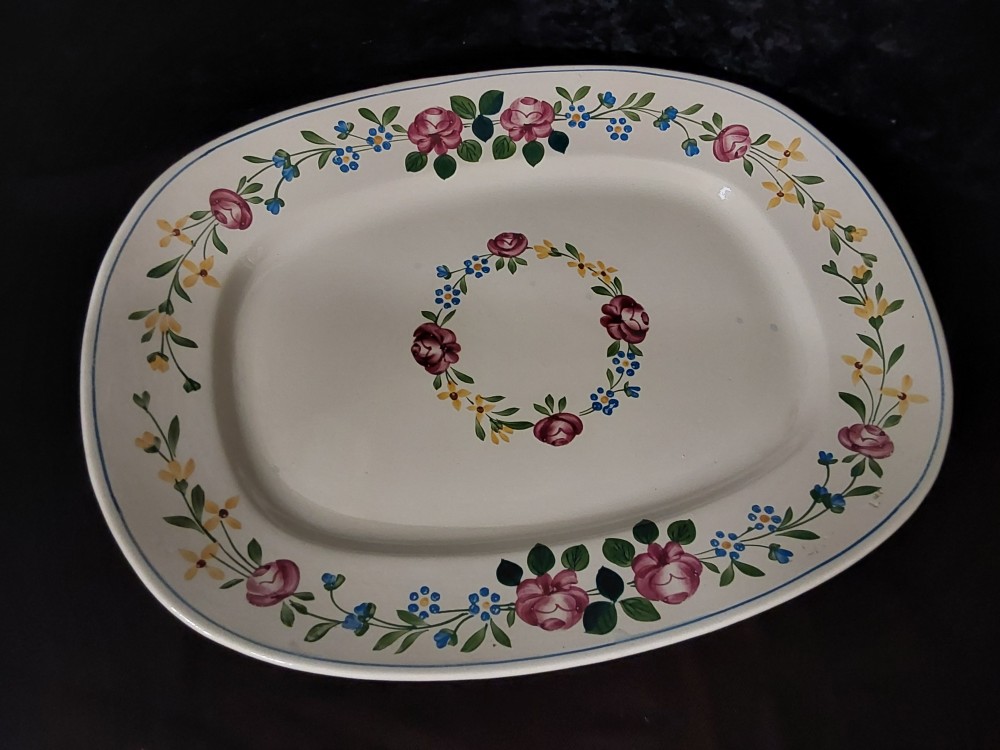 PLAT DECOR FLEURS ROSES SARREGUEMINES PICCOLA
