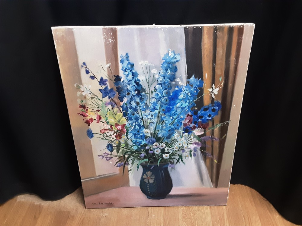 TABLEAU VASE AVEC FLEURS SIGNÉ EHLINGER SANS CADRE