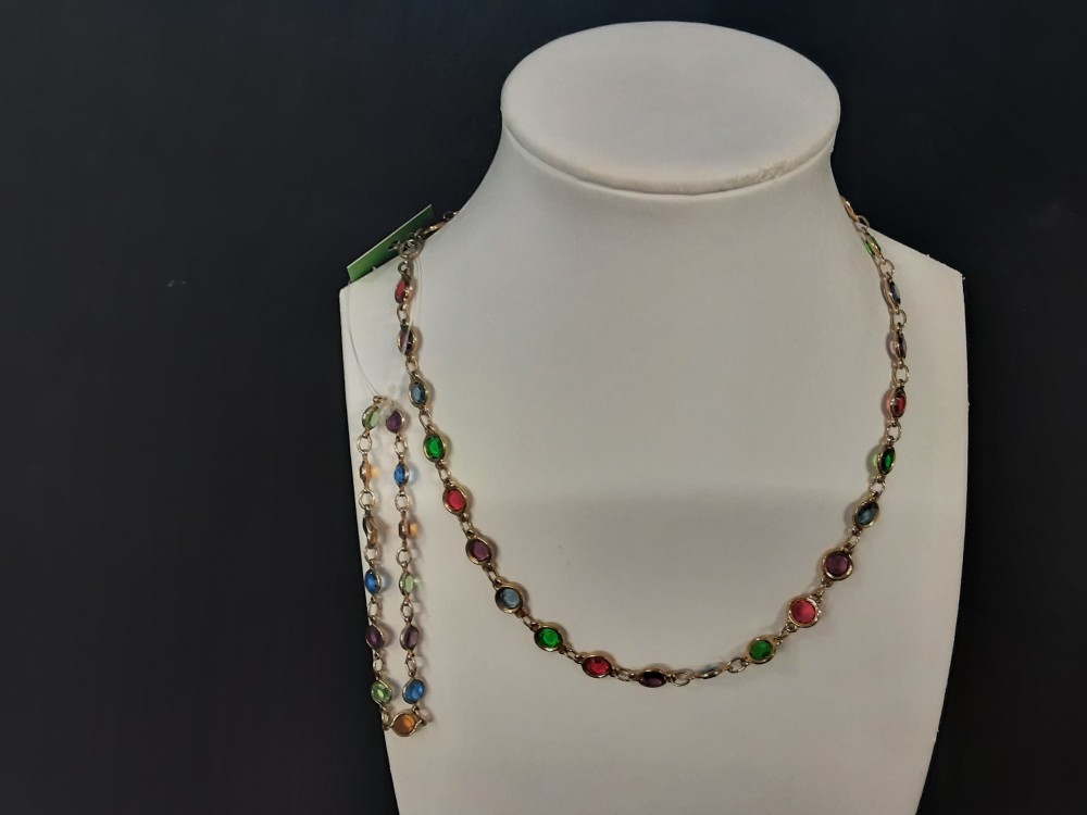 PARURE COLLIER + BRACELET PIERRES MULTICOLORES