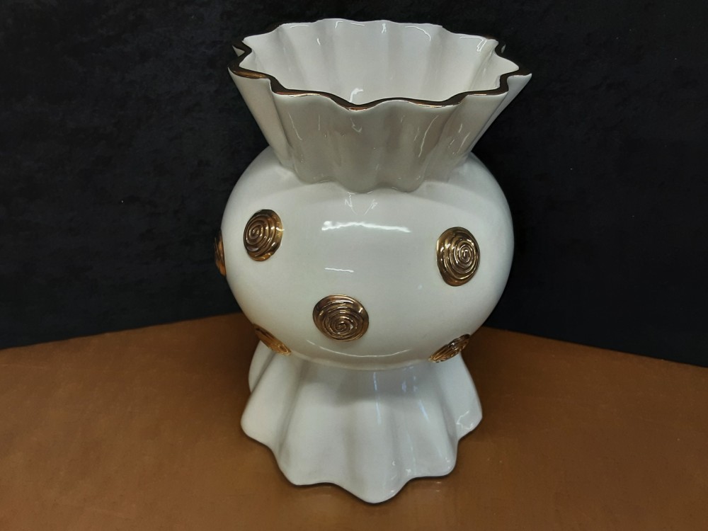 VASE PORCELAINE BLANC ET DORÉ H. 26CM