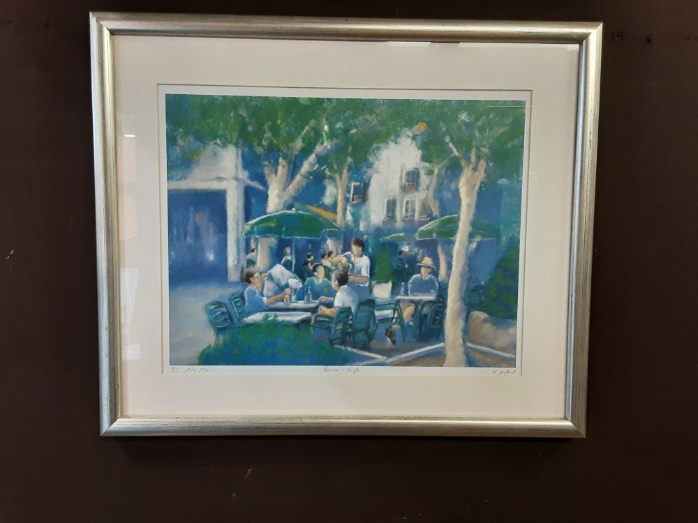 Tableau Litho Cadre Gris "Pause Cafe" Signee