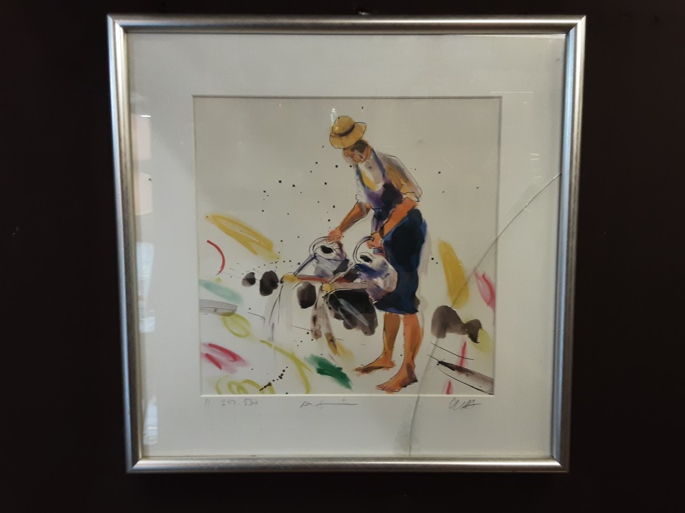 Tableau Litho Vitre Hs " Le Jardinier" Cadre Gris
