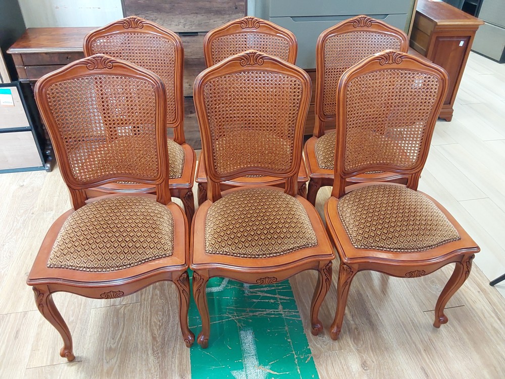 Lot De 6 Chaises Merisier Et Assise Tapissee