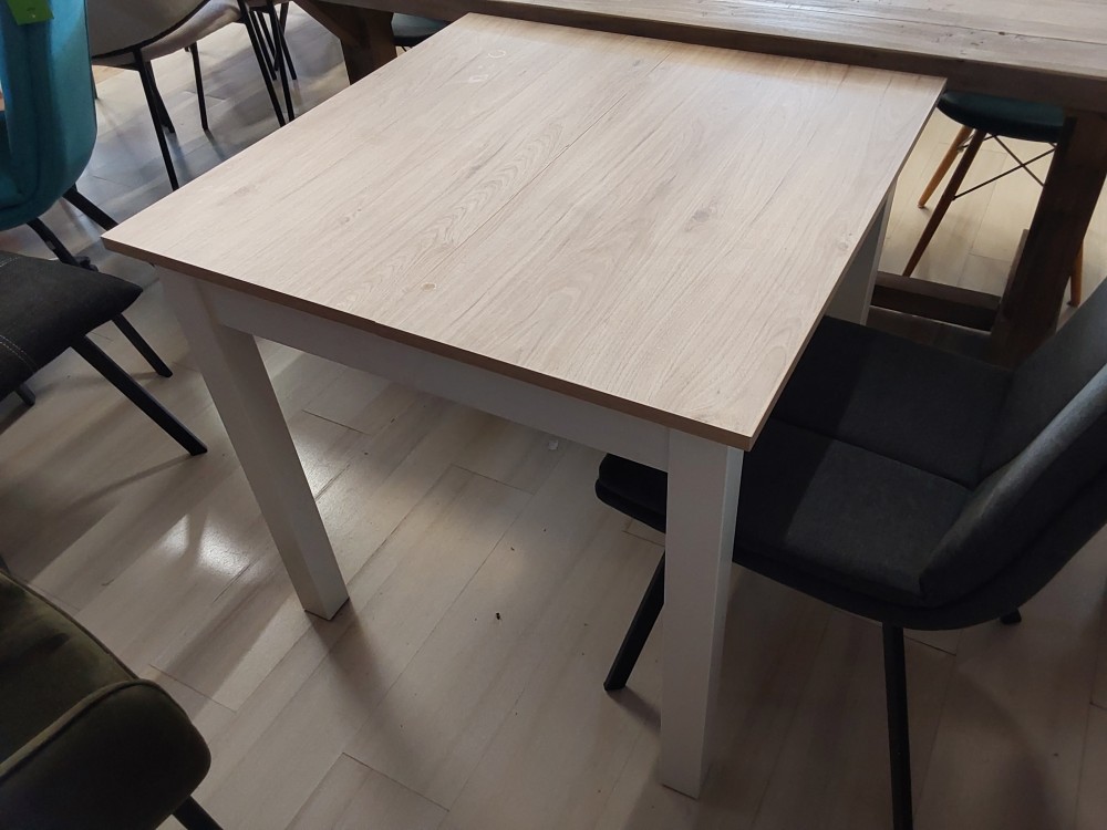 Table Carré Pieds Blanc Avec 1 Allonge 40Cm (=120Cm Ouverte)