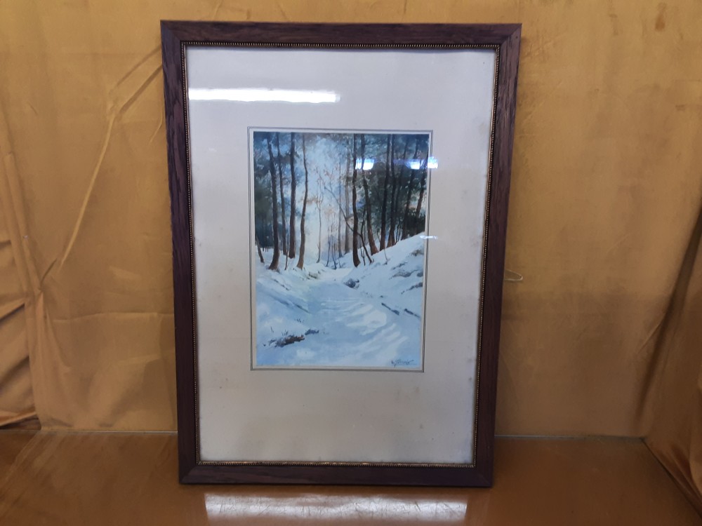 Tableau Aquarelle Signee Motif Payasage Enneige