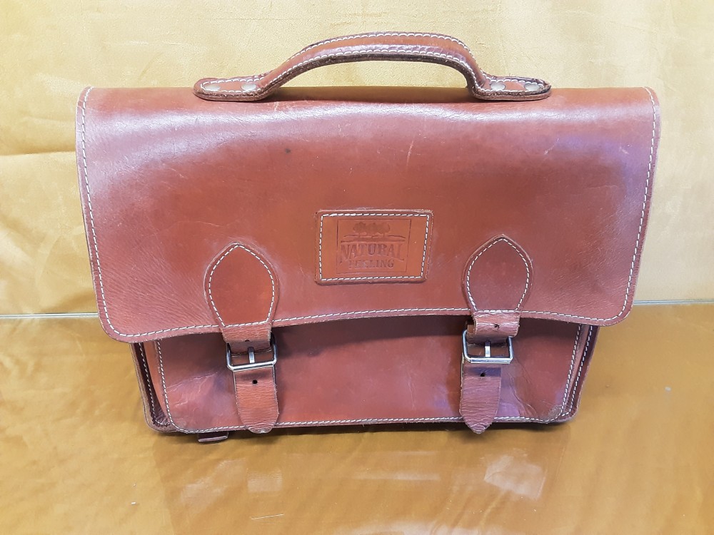CARTABLE EN CUIR MARRON VINTAGE