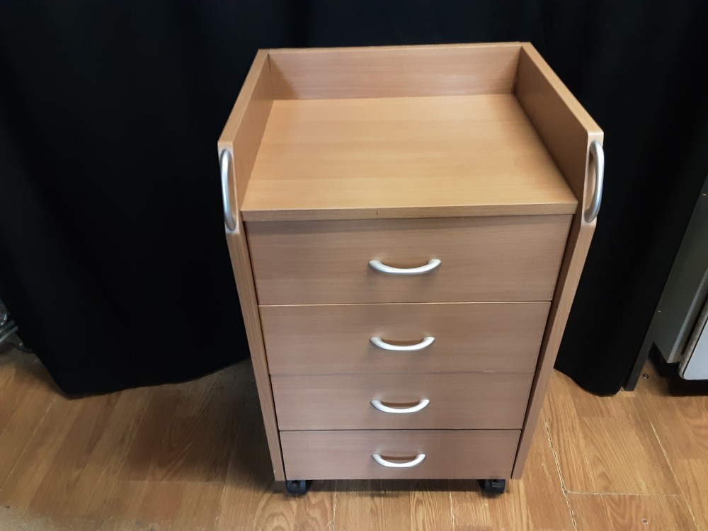 Meuble 4 Tiroirs Sur Roulettes Imitation Bois Clair