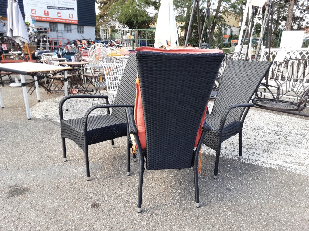 LOT 4 CHAISES DE JARDIN AVEC ACCOUDOIRS  - DOSSIERS REGLABLES  - 4 COUSSINS