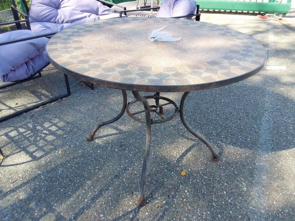 TABLE RONDE PIEDS FER PLATEAU MOSAIQUE
