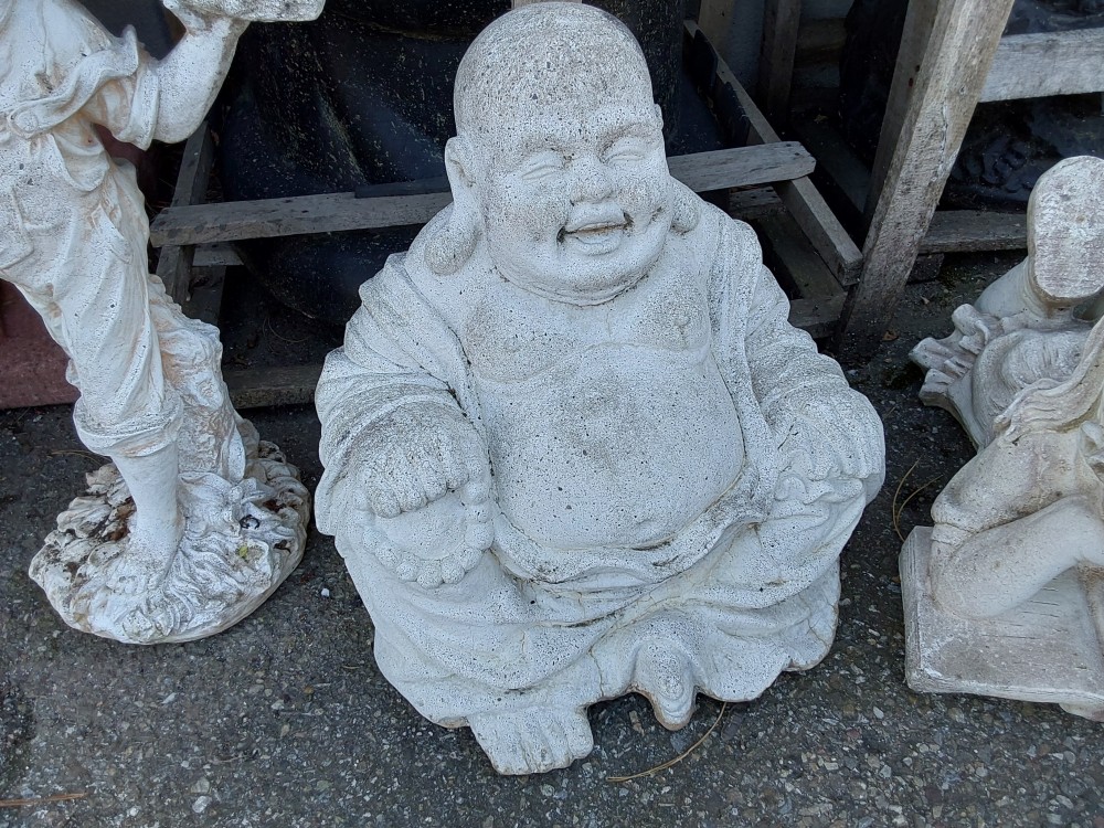 STATUE EN PIERRE RECONSTITUTÉE BOUDDHA RIEUR 