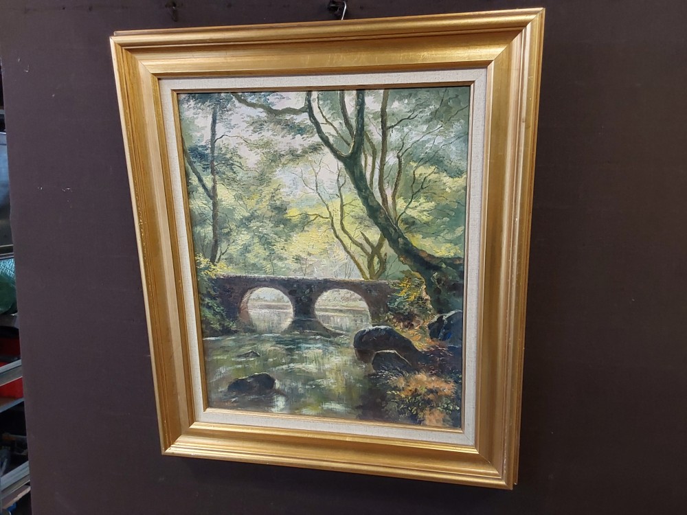 TABLEAU CADRE DORÉ PONT SIGNÉ REIDENBACH