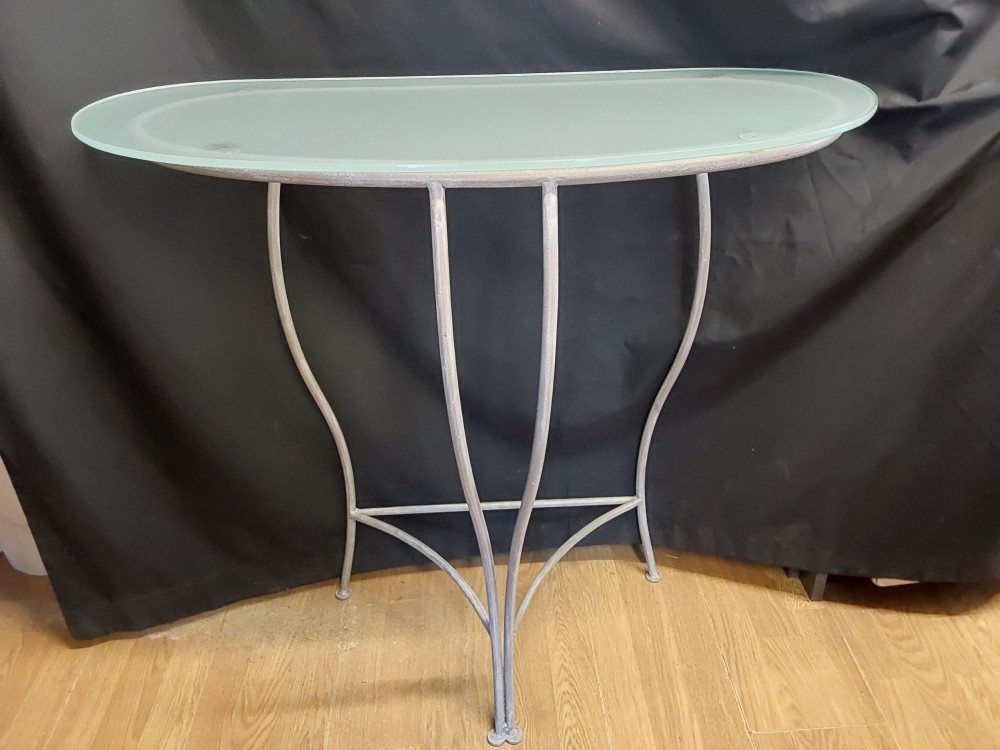 CONSOLE  PIED METAL PLATEAU EN VERRE