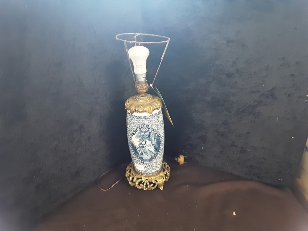 PIED DE LAMPE DECOR BLEU ET BRONZE HAUT 40CM
