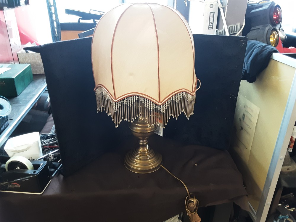 LAMPE A POSER PIED CUIVRE ABAT-JOUR BEIGE HAUT 60CM
