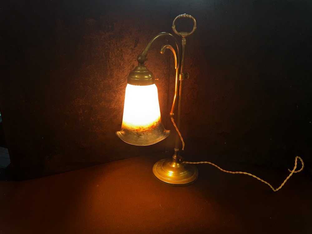 Lampe De Bureau Pied Métal Doré Abat-Jour Tulipe - Patte De Verre Haut 45Cm