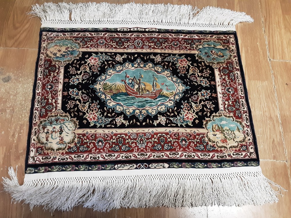 Tapis Soie Tpm - Hereke - Signe - Motif Bateau