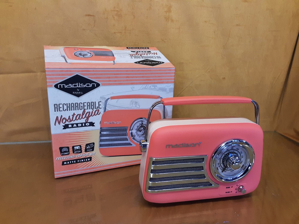 Radio Portable Madison Rechargeable Orange Et Beige En Carton