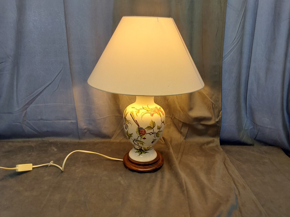 LAMPE, DE SALON PIED CÉRAMIQUE MOTIFS FLEURS OISEAUX COCCINELLES