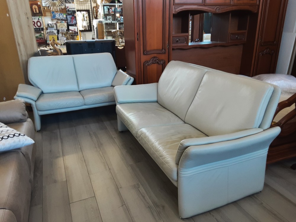 CANAPE 3 PLACES + 2 PLACES CUIR GRIS CLAIR