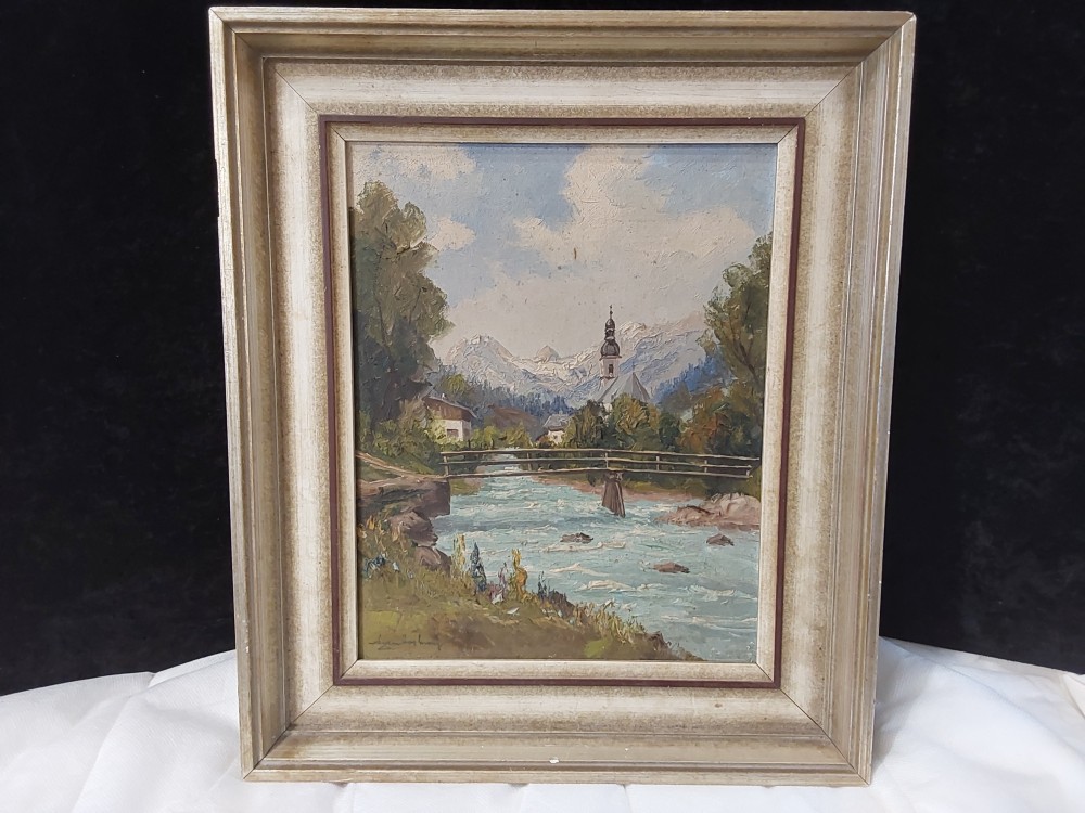 TABLEAU PEINTURE VILLAGE ET MONTAGNE
