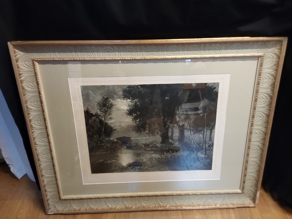 TABLEAU GRAVURE PAYSAGE NOIR ET BLANC 