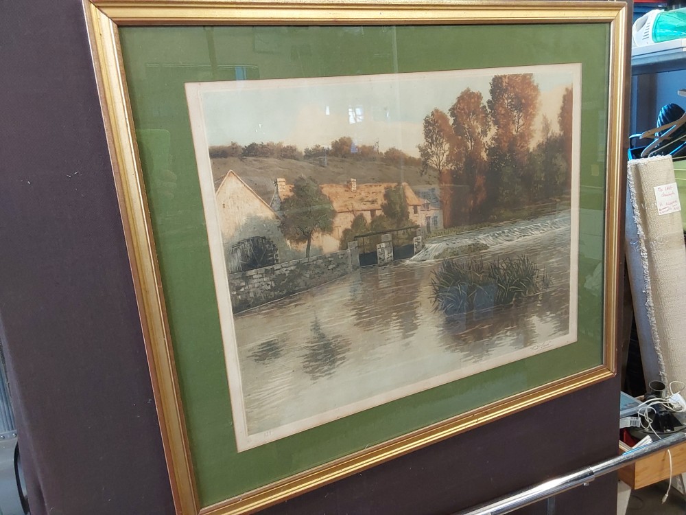 TABLEAU LITO VILLAGE AU BORD DE L’EAU SIGNÉ LOUIS LEVÉ 