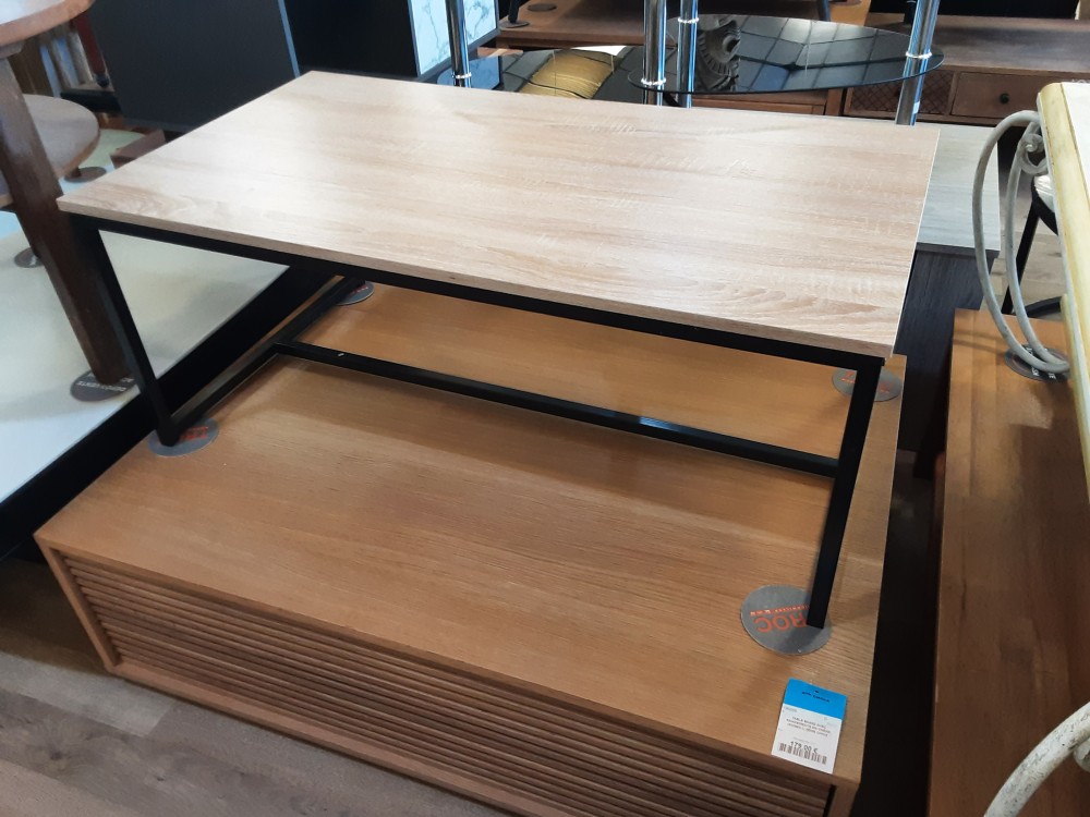 TABLE BASSE PLATEAU BOIS PIEDS METAL