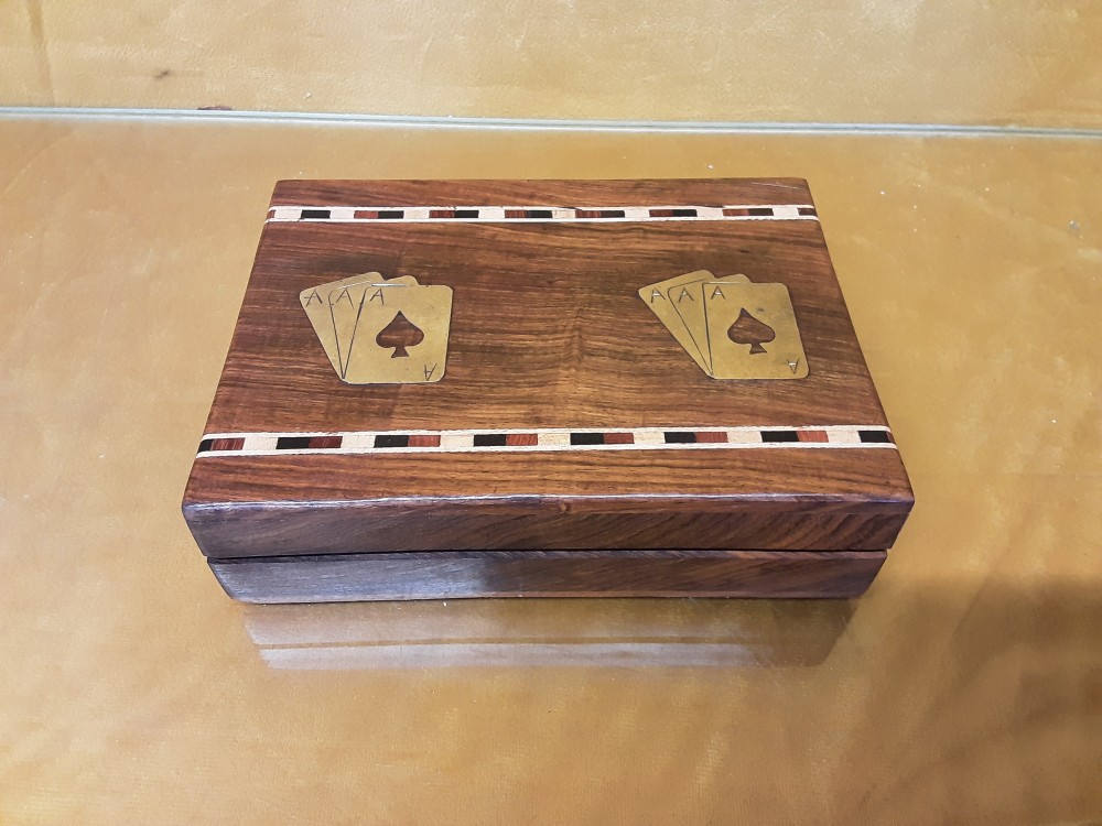 BOITE A CARTES EN BOIS INCRUSTATION EN LAITON