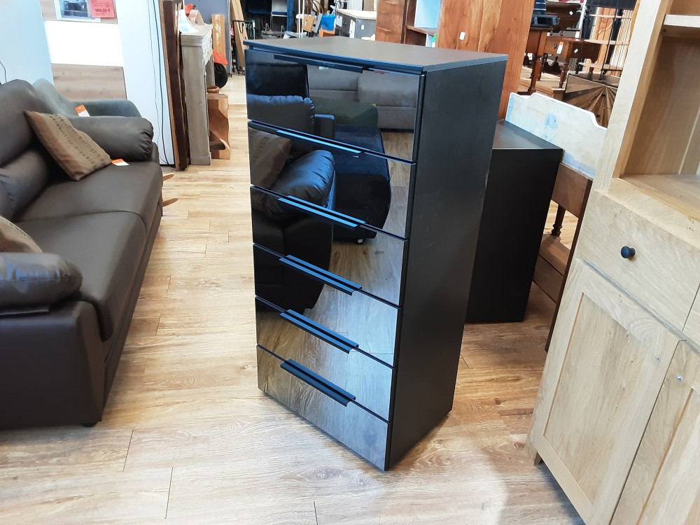 COMMODE  6 TIROIRS MIROIR COLORIS NOIR