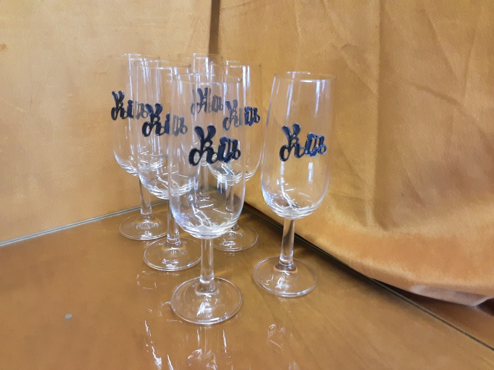 LOT DE 6 FLUTES EN VERREA KIR EN ETAIN