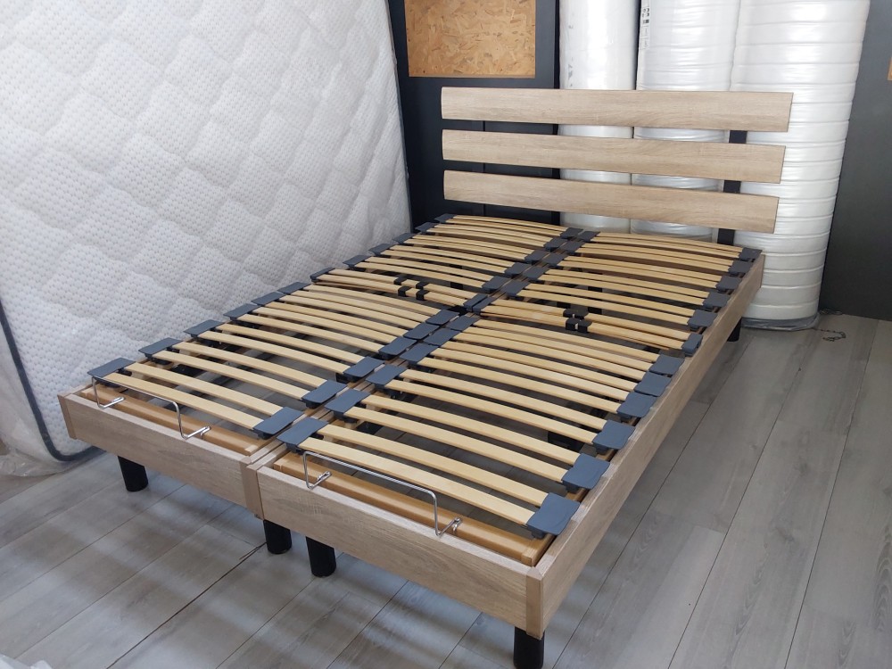 Lot 2 Sommiers Electriques 2X70X190Avec Tete De Lit Coloris Chene