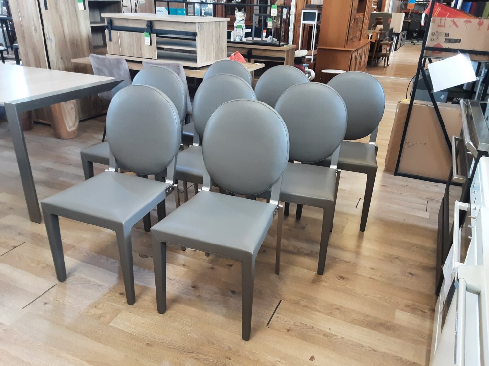 Lot 8 Chaises Dossier Rond Simili Cuir Pied Metal
