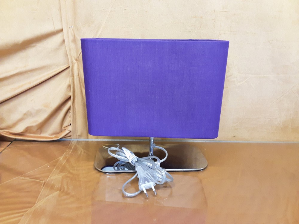 Lampe Pied Metal Chromé Abat-Jour Violet Haut 29Cm