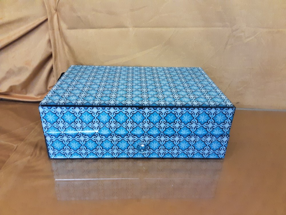 Boîte À Bijoux À Motif Bleu 1 Porte 1 Tiroir