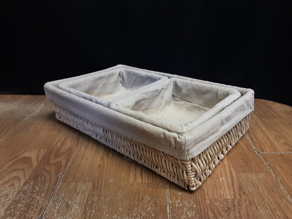 Lot De 3 Paniers Osier + Tissu Beige