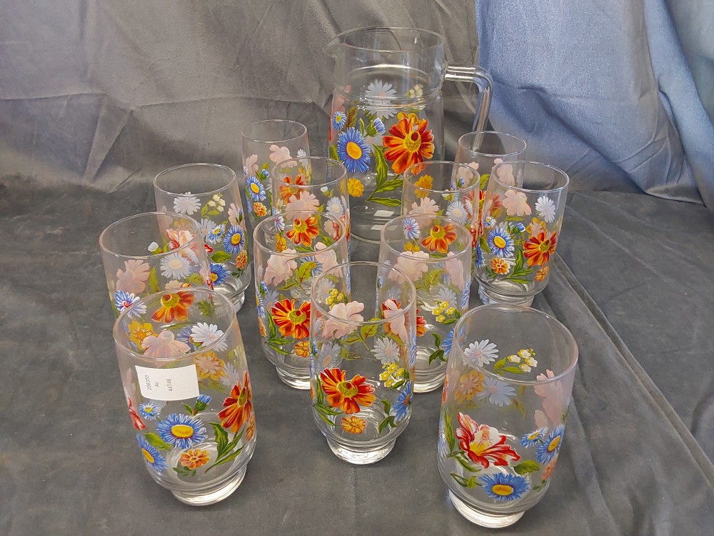 Carafe Verre Fleurs + 12 Verres Fleurs Hauts