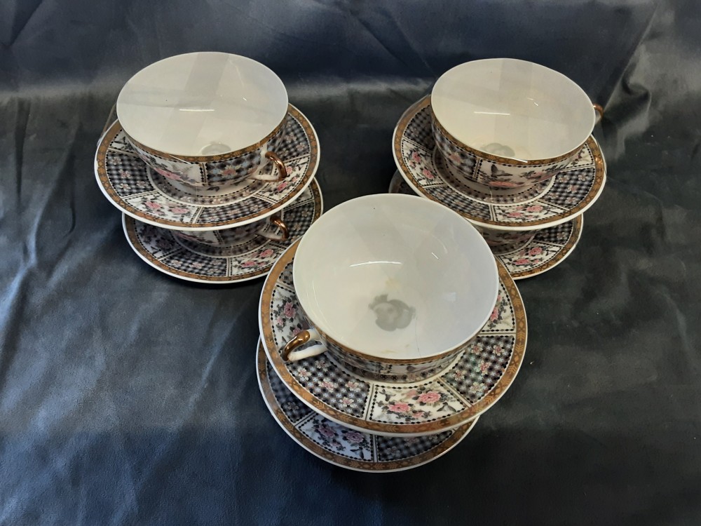 Lot De 6 Tasses Et Sous Tasses Porcelaine Japonaise