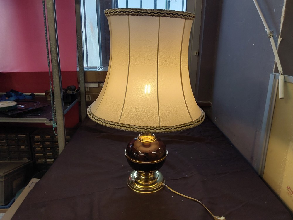 Lampe À Poser Pied Doré/Brun Abat Jour Beige/Brun