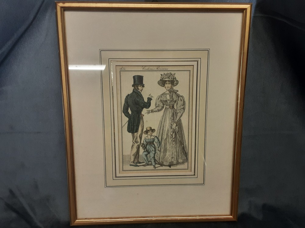 Tableau Gravure Couleur Couple Avec Enfant Cadre Doré