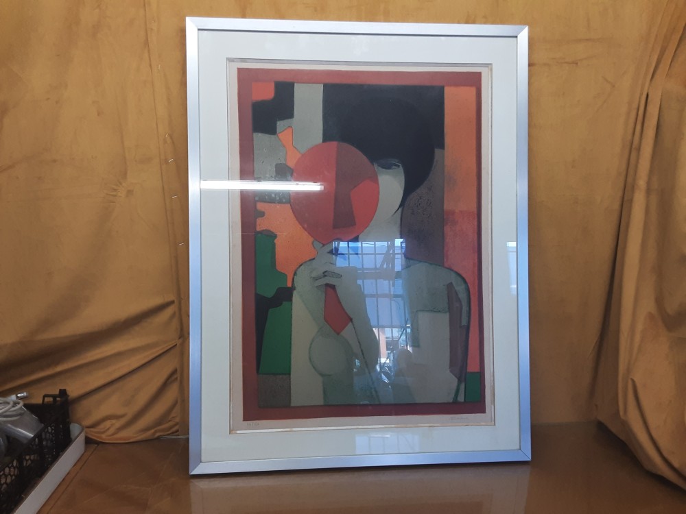 Lithographie Femme Moderne Multicolore  Signée André Minaux