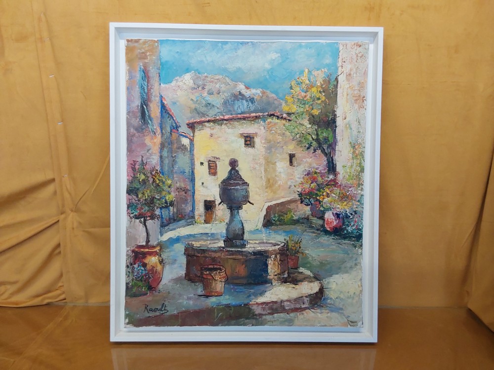 TABLEAU PROVENCALE CADRE BLANC SIGNE RAOULT