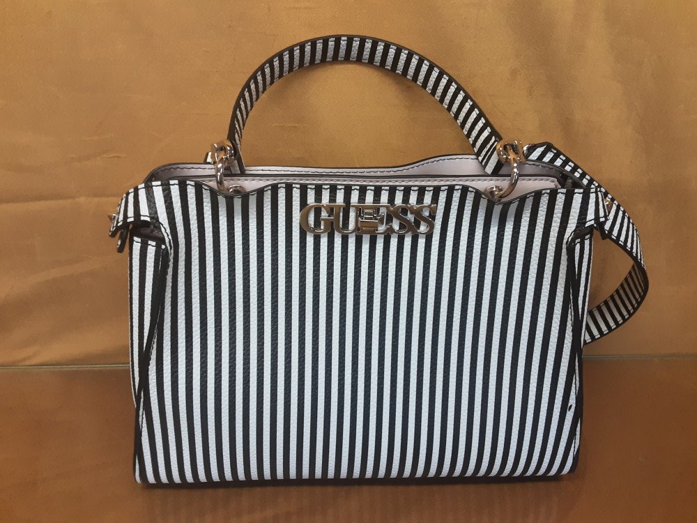 SAC A MAIN AVEC BANDOULIÈRE RAYÉ NOIR ET BLANC MARQUE GUESS