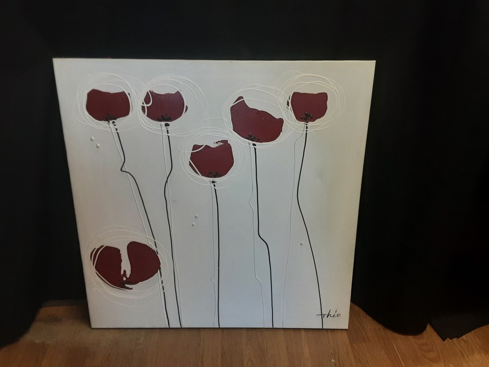 TABLEAU SANS CADRE "COQUELICOTS" SIGNÉ THEO
