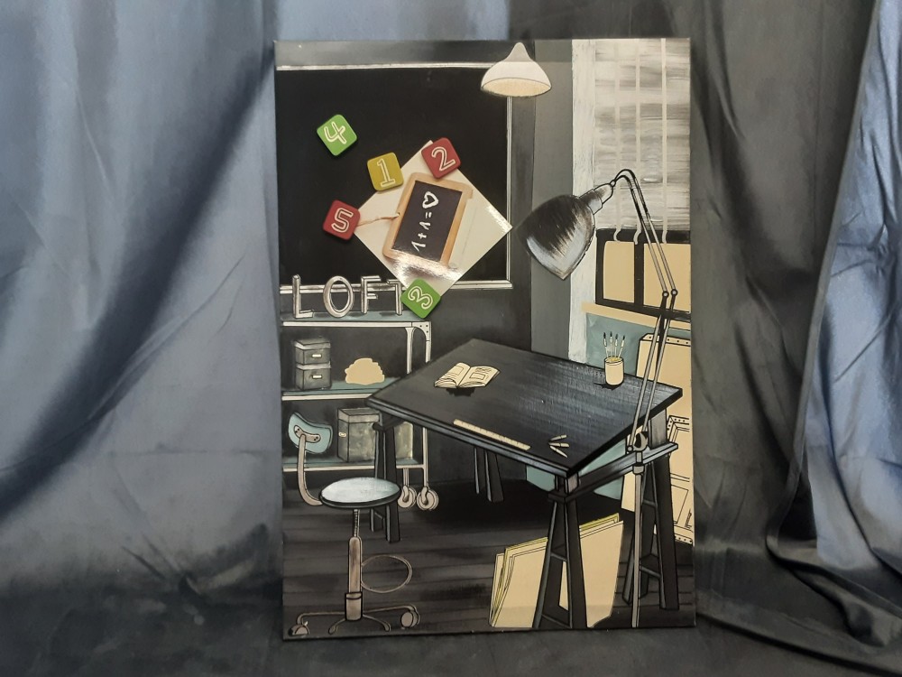 TABLEAU AIMANTÉ SANS CADRE MOTIF BUREAU ET TABLEAU D'ECOLIER