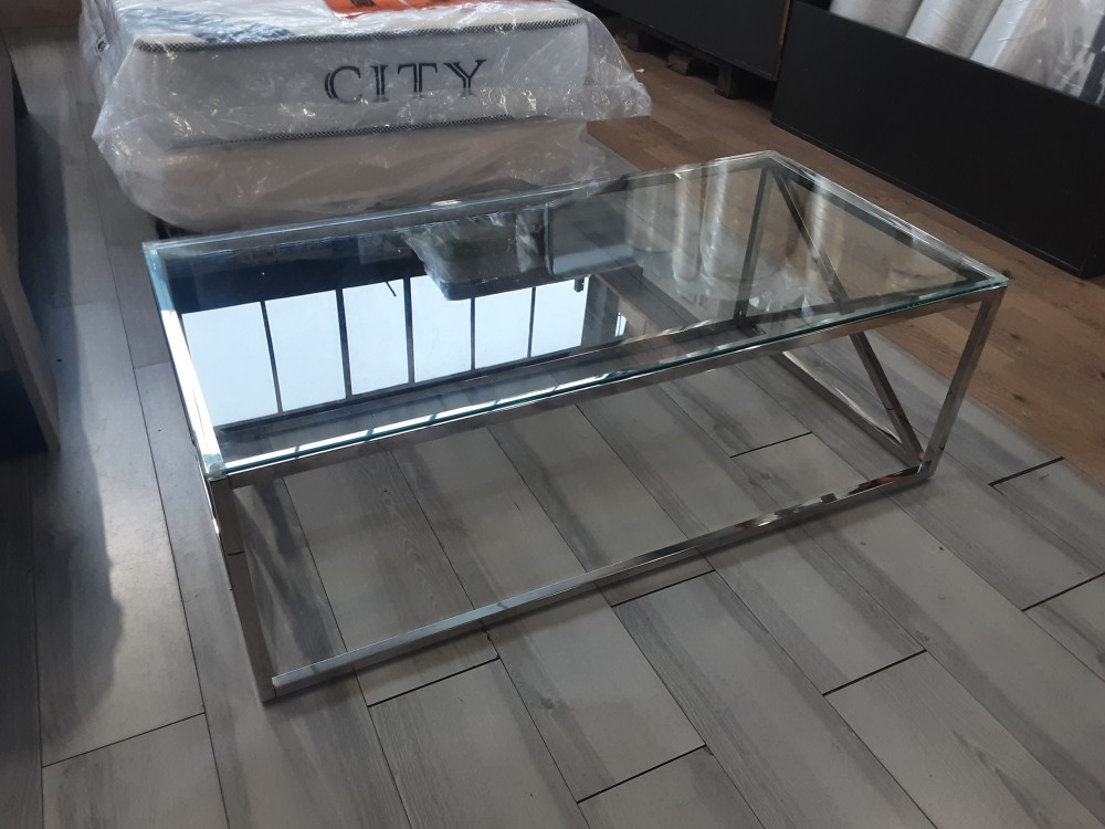 Table Basse Pied Métal Chromé Plateau Verre