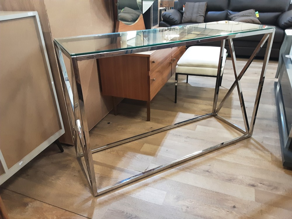Console Pied Métal Doré Plateau Verre