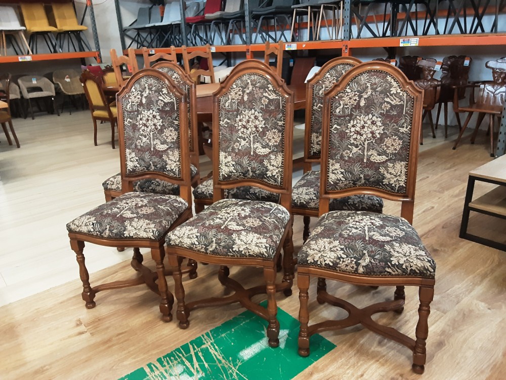 Lot De 6 Chaises Bois Assise Tissu Cloutes