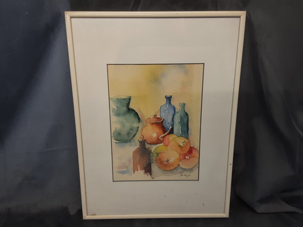 Tableau Fond Blanc Vases Et Fruits