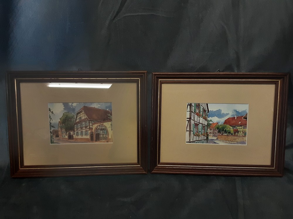Tableau Aquarelle Village Alsacien